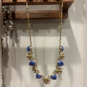 J. Crew Gold Necklace with Blue and Crystal Accents